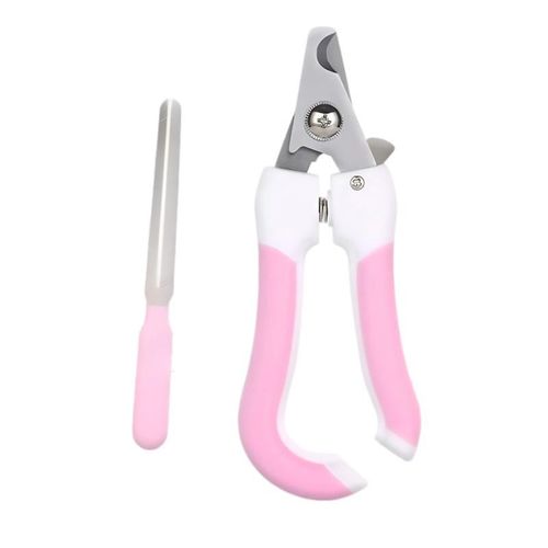 Pet Nail Clipper and File Set. Professional Grooming Kit for Cats and dogs. Curved stainless Steel Claw Trimmer with Non-Slip Ergonomic Handle Pink-Small