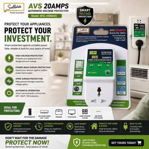 Sallstate AVS 20A Automatic Voltage Protector WSL-1000AVS – High Voltage, Power-Back Surge & Spike Protection for 1HP–1.5HP AC