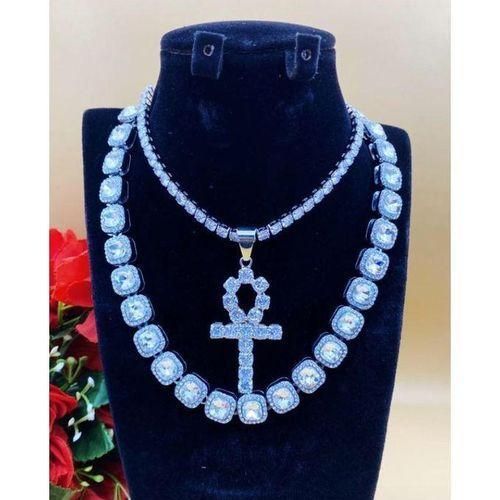 Men's Set Of Cuban Chain With Steering iced Silver Pendant