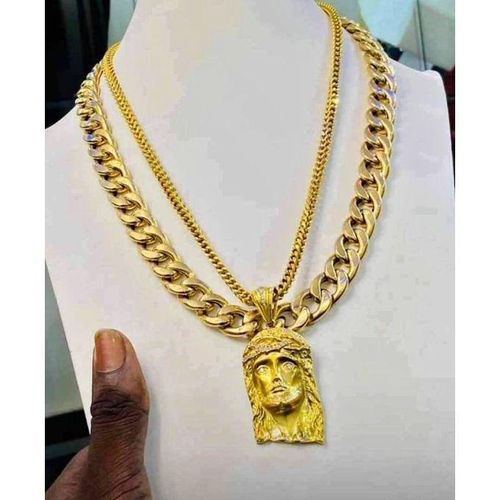 2in1 Rugged & Sophisticated Cuban Big Men Solid Miami Necklace + Crusifix Pendant
