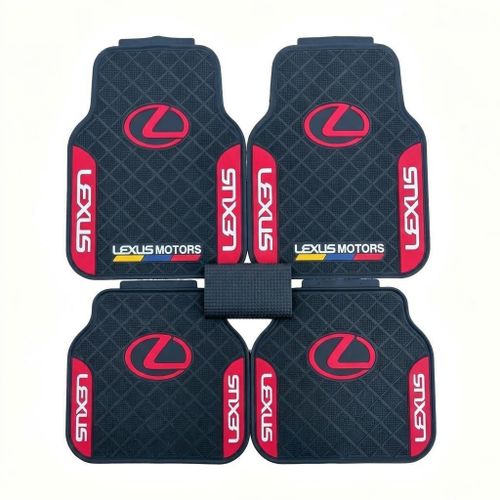 Lexus Motors Heavy Duty Universal Rubber Car Floor Mats - 5-Piece Full Set (Red/Black)