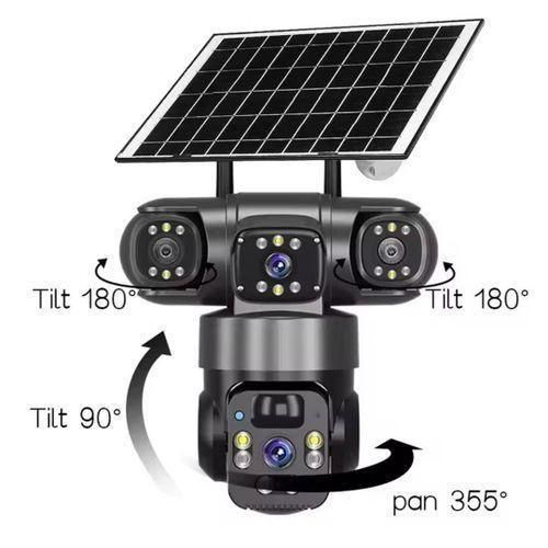 Triple (3) Lens V380 pro, 9mp, 4G, 2 way audio night vision battery backup solar powered cctv camera T30