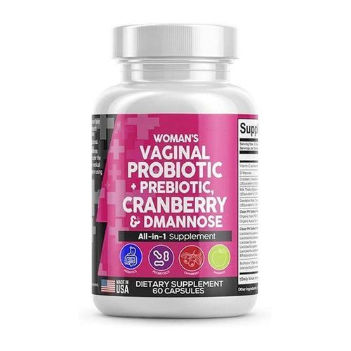 Women's Vaginal Probiotic + Prebiotic, Cranberry & D-Mannose – Intimate Health, pH Balance, UTI & Yeast Support – 60 Capsules All in One Supplement White