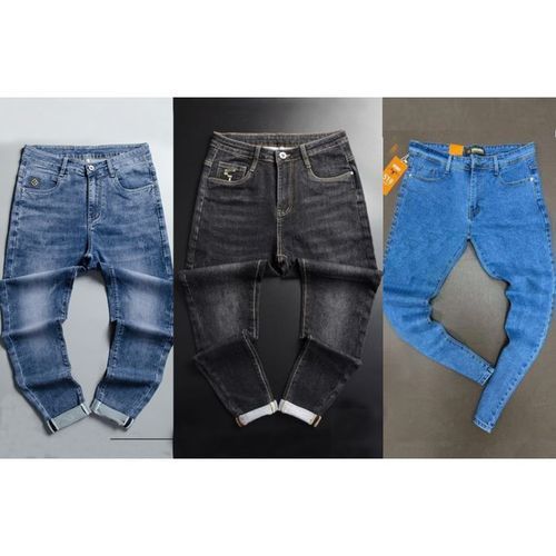 3in1 Men's Non Faded Stock Pencil Jeans, Ash, Plain Black And Blue