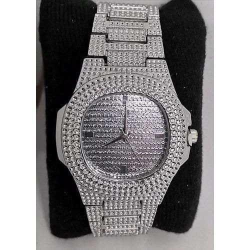 Silver Men No Ice Stones Luxury Wrist Watch - Men's Luxury Iced-Out Silver Analog Wristwatch - Statement Hip-Hop Style Watch