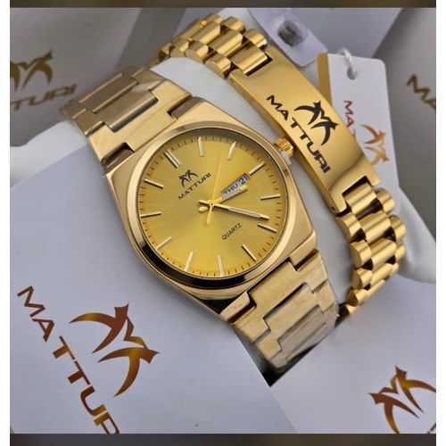 Quality Long Lasting / Non Fading Sophisticated Chronograph Gold Diamond Wristwatch + Bracelet