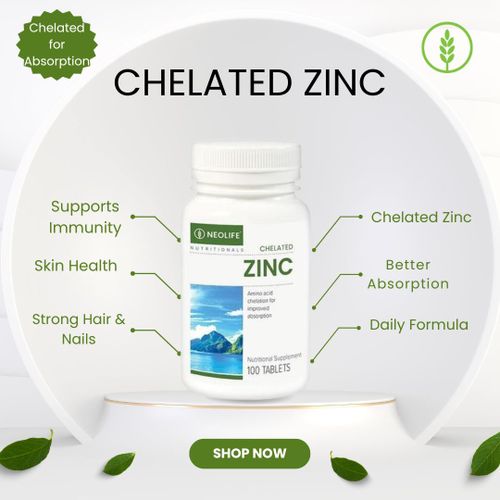 Chelated Zinc – Amino Acid Chelated Zinc Supplement for Immune, Skin, Hair & Nail Support – 100 Tablets