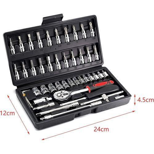 HOME AND WORK Socket Wrench Set, 46PCS 1/4 Inch Ratcheting Wrench Set And Extension Bar Gimbal Slide Bar Extension Sockets, Set For Automotive Repair And Home Use Ultimate Sockets Set Comprehensive Hand Tool Set Perfect for Home Essentials