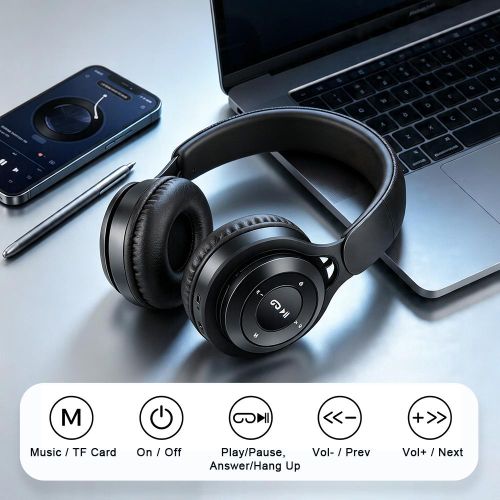 Foldable Wireless Bluetooth Headphones 5.0, Lightweight Over Ear Gaming Headset with Soft Comfort Earpads