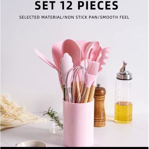 12pcs Sets Of Silicone Spoon- Pink