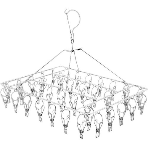 Stainless Steel Sock Drying Rack with 40 Clips, Swivel Hook Wind-Proof Clothes Hanger Rack for Sock, Bras, Underwear
