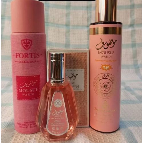 Fragrance Combo Gift Set perfume of 3 in 1 of Mousuf Wardi Body Spray, Mini EDP of 50ml and Body Mist Spray ( The perfect combo for special days, Xmas and Valentine gift package)
