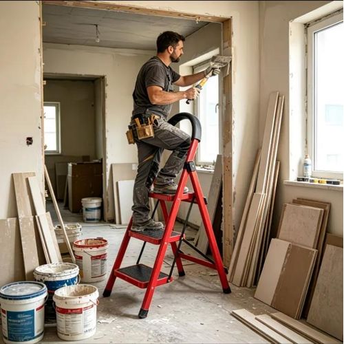 3-step Ladder with Soft Padded Non-slip Base Feet, Wide Flat Stepping Surface, and Sturdy High-load-bearing Carbon Steel Structure, Designed for Reaching Balcony Wall-mounted Cabinets