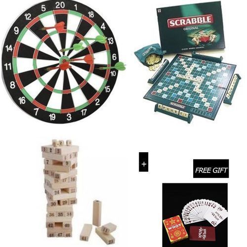 3 In 1 Board Games (Dart, Scrabble And Jenga)
