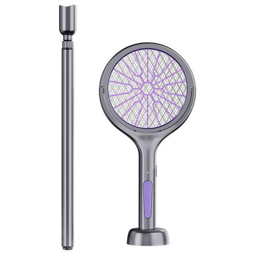 Synzida Rechargeable Electric Fly Swatter with Telescopic Handle, Mosquito Zapper Racket with Storage Base & Auto Mosquito Trap Light, Portable Bug Zapper for Indoor Outdoor Home Bedroom Camping