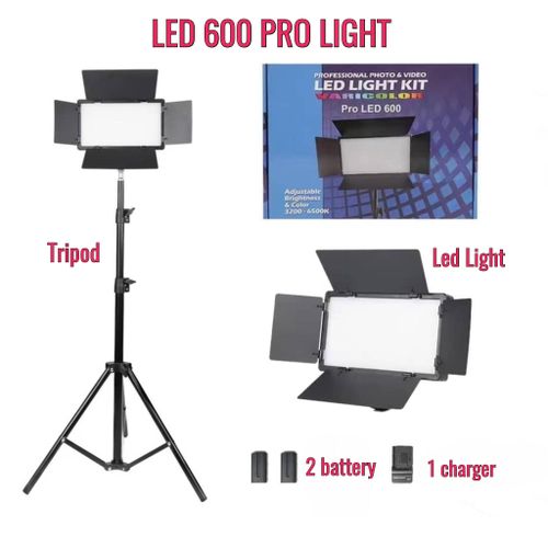 LED 600 PRO Professional Light With Tripod ,Rechargeable Battery And Charger ( Complete Set )