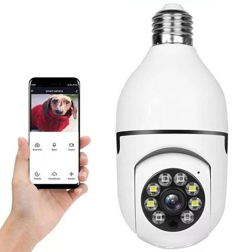 WiFi Panorama Bulb Security Camera E27 Socket 360 Degree PTZ Rotation HD Night Vision Motion Detection Two Way Audio Remote Viewing White