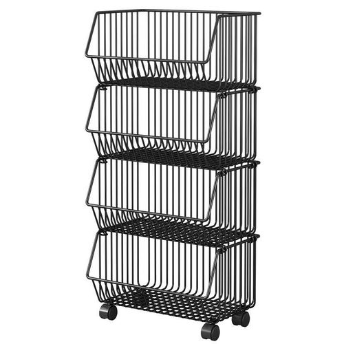 4-LAYERS Storage Basket Rack for Kitchen, Stackable Wire Baskets Kitchen Fruit & Vegetable Organization Storage Holder Tools - Wire Basket for Kitchen, Dining Room, Bathroom, Garage