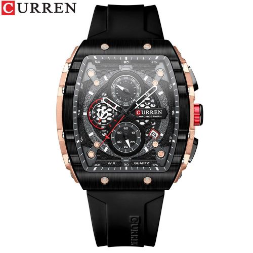 Very DurablLuxury & Multifunctional Chronograph Black Rubber Strap Wristwatch