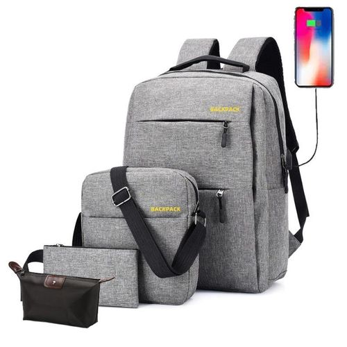 3 In 1 Multi Functional School Backpack With USB Slot - Grey