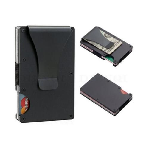 Slim Aluminum Card Holder Wallet with Money Clip – RFID Blocking Metal Card Case for Men -Black