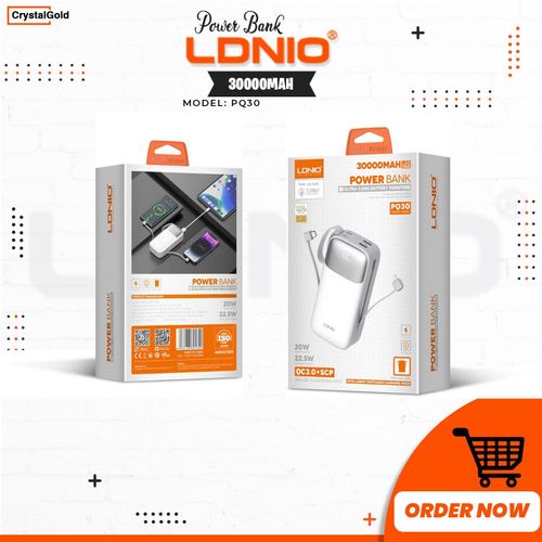 30000mA Ultral-Long Battery Duration 22.5W Super Fast Type-C & iPhone Inbuilt Cable Power Bank