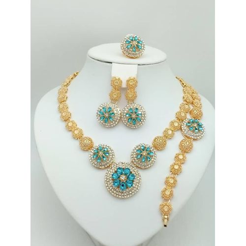 Elegant Gold Necklace, Bracelet, Ear Ring And Ring For Women