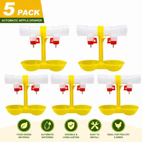 5-Piece Set: Double-N-ipple Anti-Spill Automatic Drinking Cup -Poultry Hanging Drinker