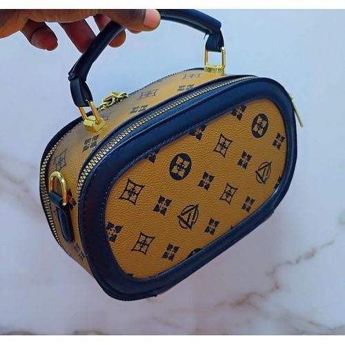 Women's Oval Top Handle Handbag – Brown & Black Monogram
