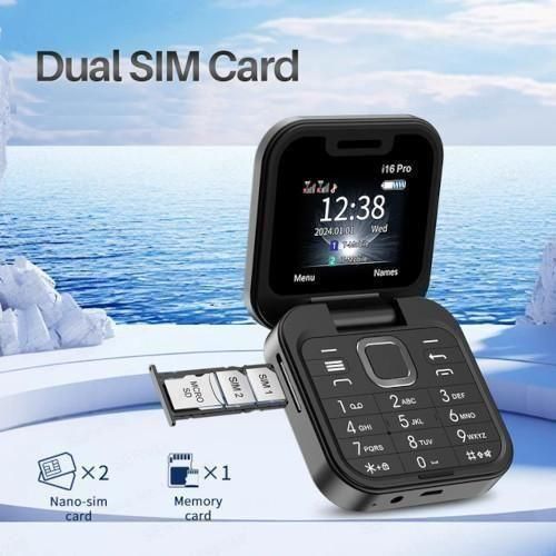 i16Pro Mini Flip Phone, Dual SIM Magic Voice Changer, Camera,