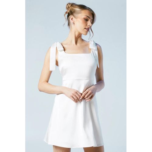 Tie Shoulder Satin Bridal Mini Dress
