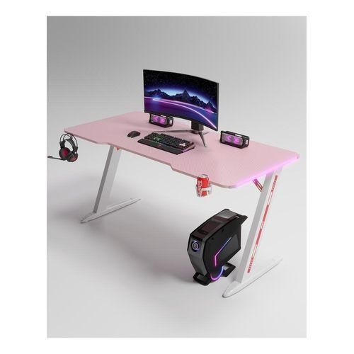 Modern Z Shaped RGB Led Lights Gaming Table 1.2Mtr (Pink)