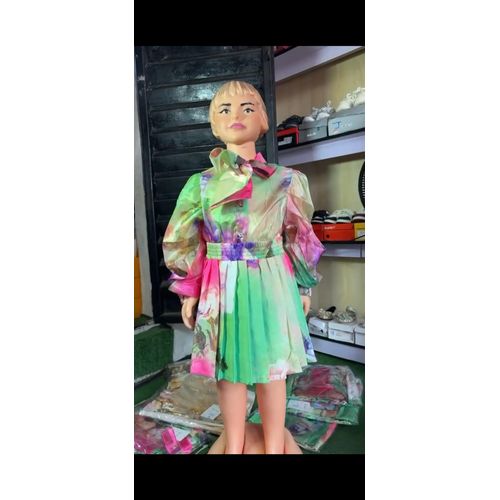 Girls flowery buttoned trendy full sleeve chiffon shirt and pleated skirt set (skirt and shirt top only)