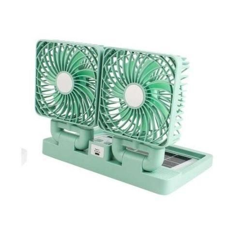 Double Head Solar Powered Mini Fan With USB Charging Port