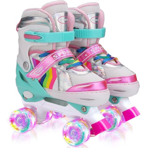 Quad Roller Adjustable Size 35 - 38 With Wheel Lights Quad Skate Shoe
