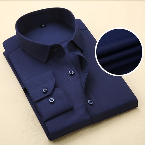 Men's Quality Formal Office Plain Slim Fit Long Sleeve Navy Blue Shirt
