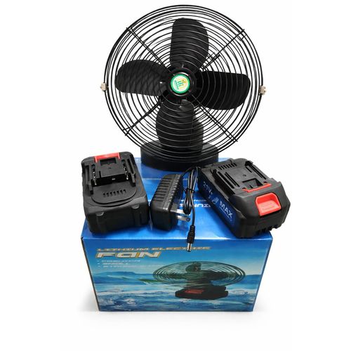 21V Rechargeable Fan 8-Inch – Metal Frame, 6000mAh Battery + Free Battery