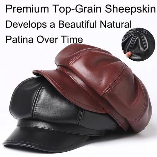 Men’s Genuine Sheepskin Leather Newsboy Cap – Classic Vintage Style with Adjustable Fit & All-Season Breathability – Perfect Father’s Day, Birthday & Christmas Gift, Suitable for Women