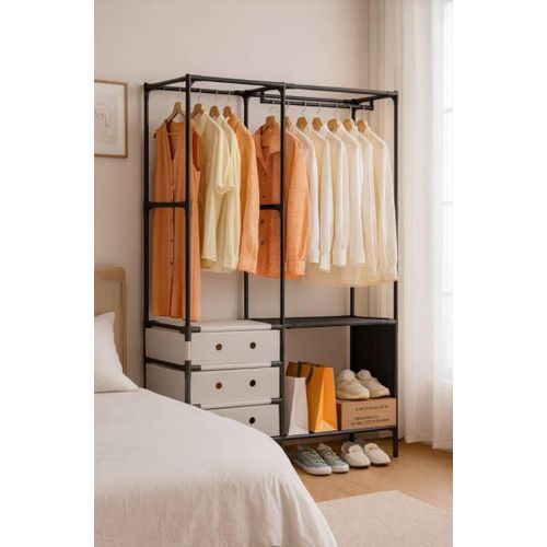 Free-standing, open-concept garment rack