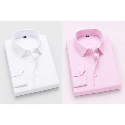 2 In 1 Fitted Office Long Sleeve Shirt-White and Pink