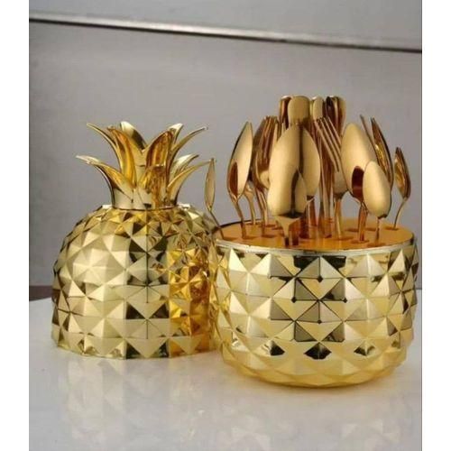 Set Of 24pcs Gold Plated Cutlery Spoon Fork And Knife (pineapple shape)