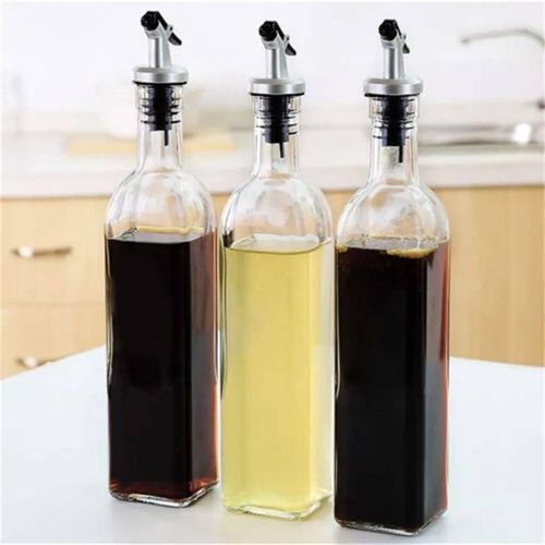 3pcs Glass Oil Dispenser with Nozzle Cap- Leakproof Airtight Oil Spray Plastic Bottles-500ml