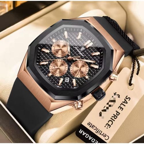 Original quality and classy Men’s working chronological black rubber strap wristwatch