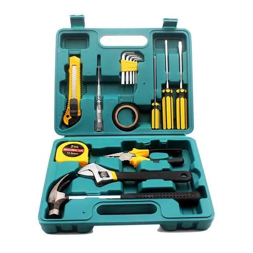 16-in-1 Household Repair Hand Tool Set JG-816A, Complete Home Hardware Kit with Plastic Storage Toolbox, Hammer, Pliers, Screwdrivers, Wrench, Measuring Tape for Home & Electrical Repair