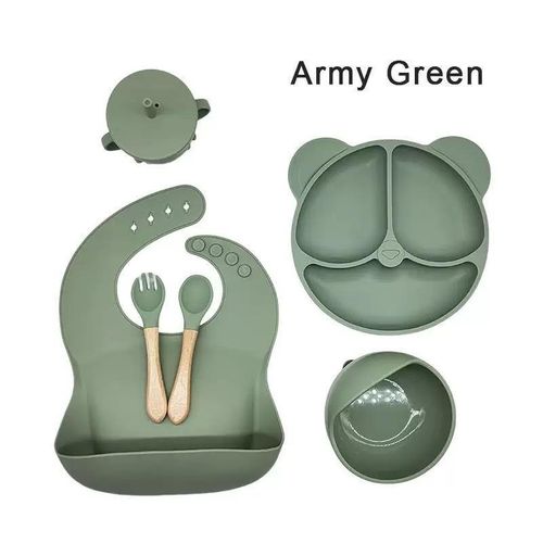 luxurious Baby Silicone Feeding with Set-Plates, Bib, Cup, Spoon, Fork