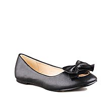 Ladies Bow-tie Leather Flats With Gold Detail- Black