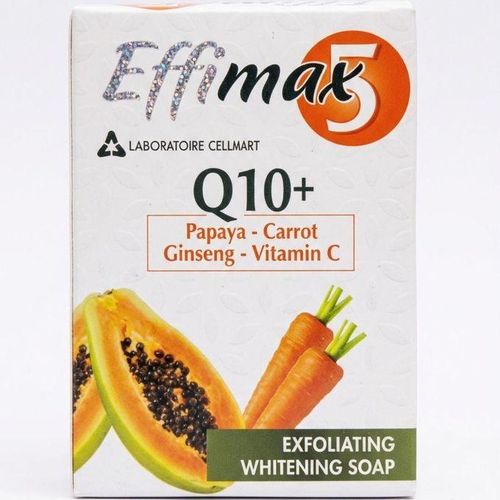 Effimax Q10+ Exfoliating Brightening Soap with Papaya, Carrot, Ginseng & Vitamin C - Reduces Dark Spots and Dull skin (200g)