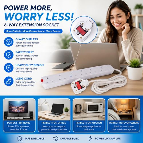 Best Extensions socket for home POWER SURGE PROTECTOR Extensions Socket Long box Strip Heavy Duty Electrical Extensions Sockets surge protector with On/Off Switch and Power Indicator Long Extensions box
