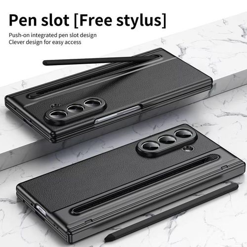 Samsung Galaxy z fold 8 ultra pu leather fold case with stylus s pen and pen slot with tempered glass hinge full case