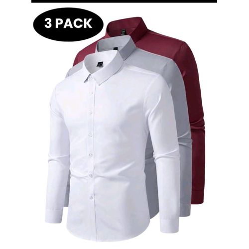 3 In 1 Classy Bundle Official Dress Shirts - White/Grey & Wine